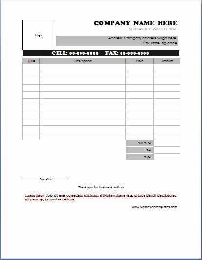 sales receipt template excel