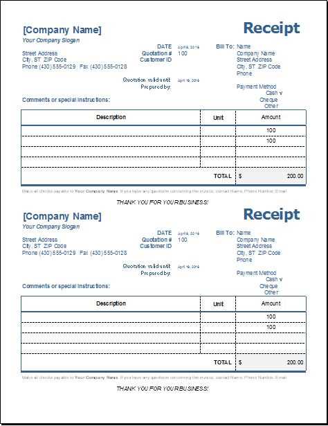 electronic receipt template word