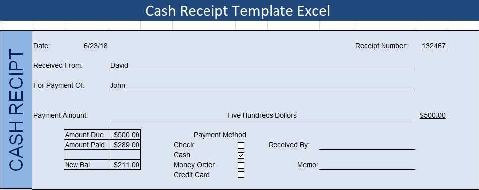 receipt template excel format