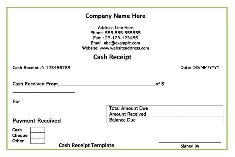 receipt template for check