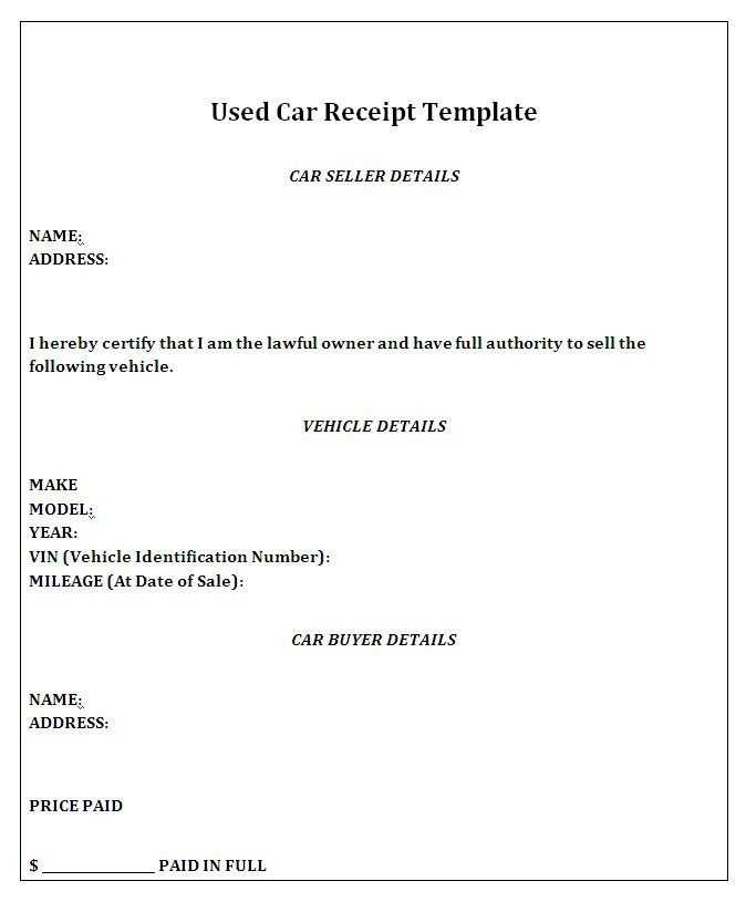 free car sale receipt template uk