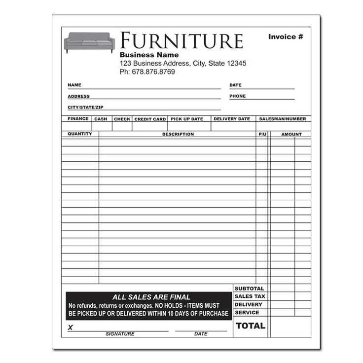Templates for furniture receipt