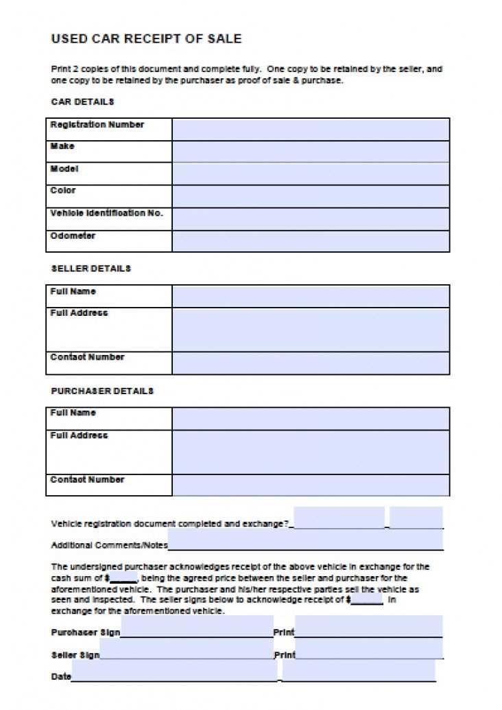 australian car sale receipt template