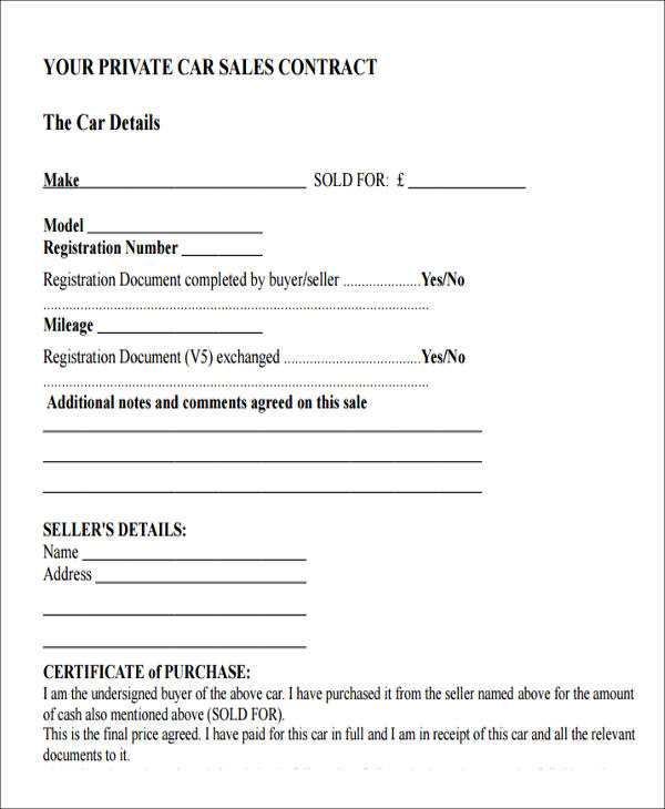 private car sale receipt template word