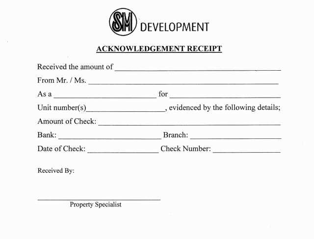 acknowledgment of receipt of cashiers check template