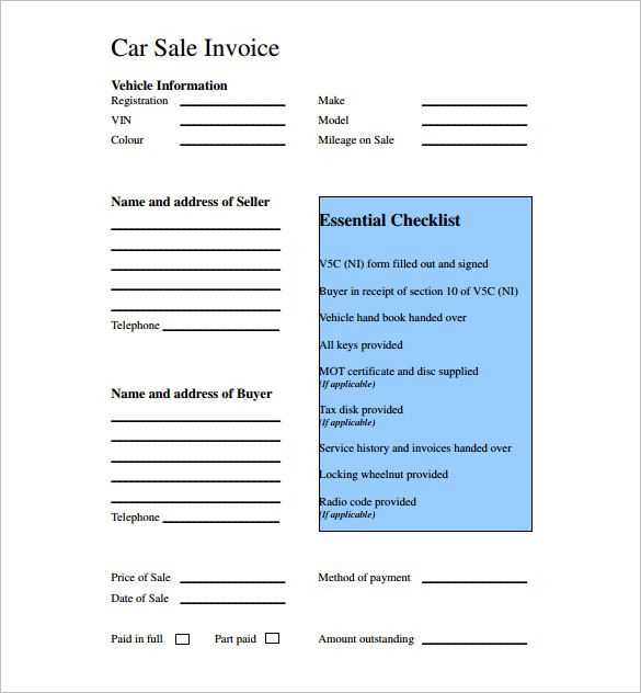 australian car sale receipt template