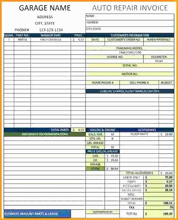 auto repair receipt template