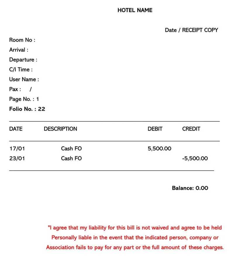 bed and breakfast receipt template