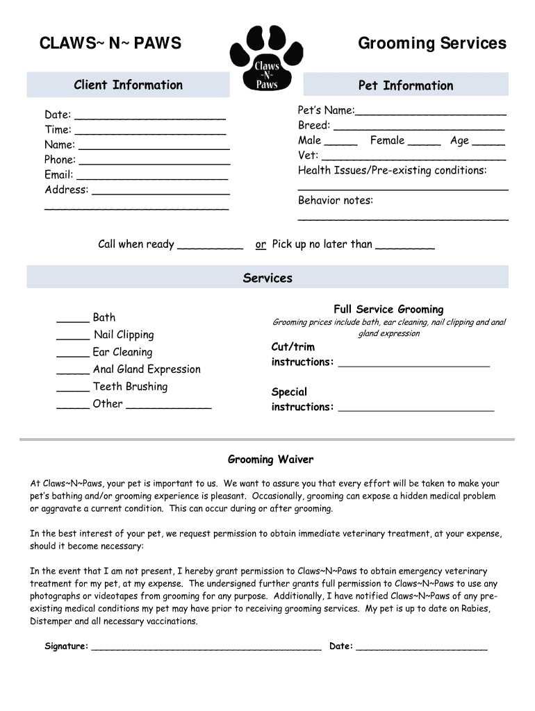 business form templates grooming receipts