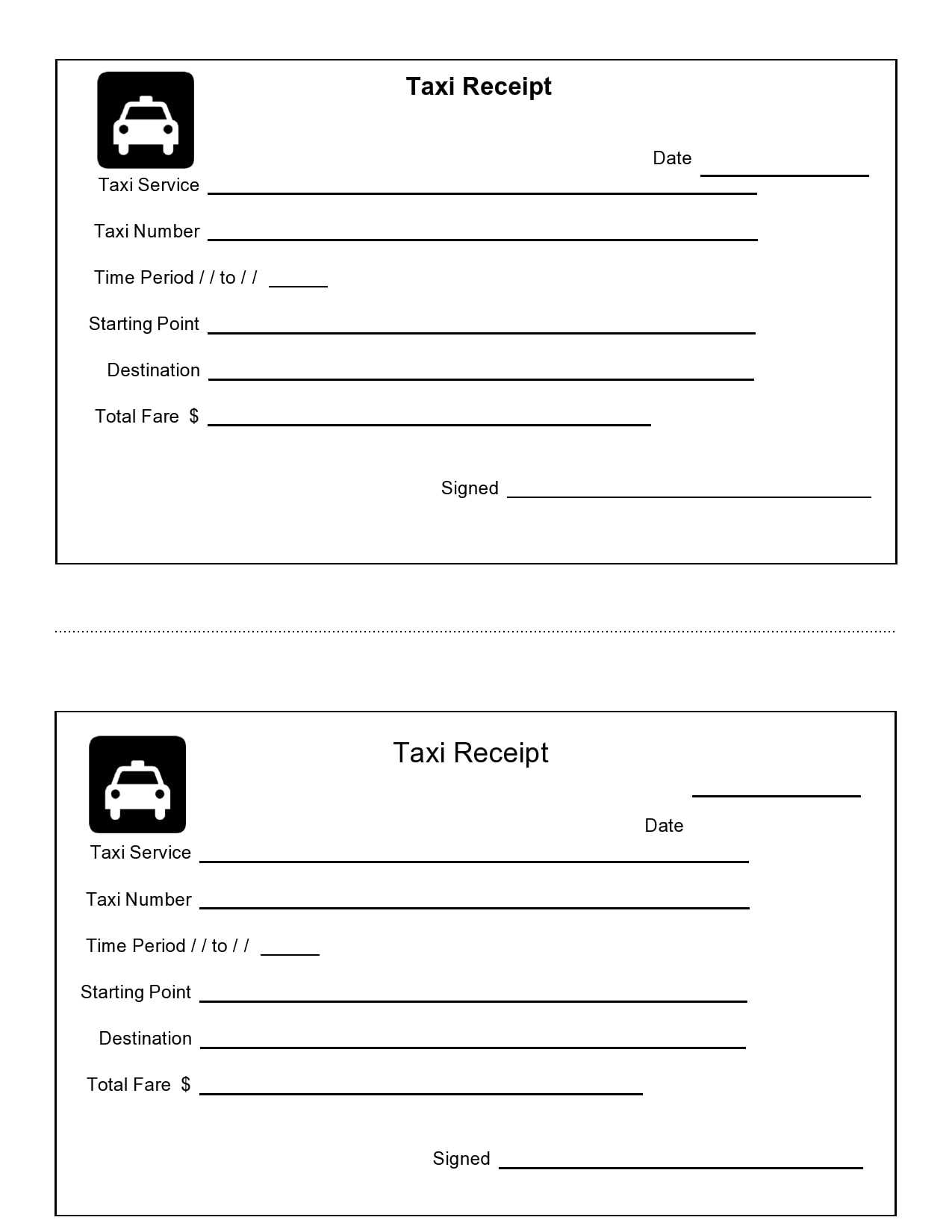 cab receipt template