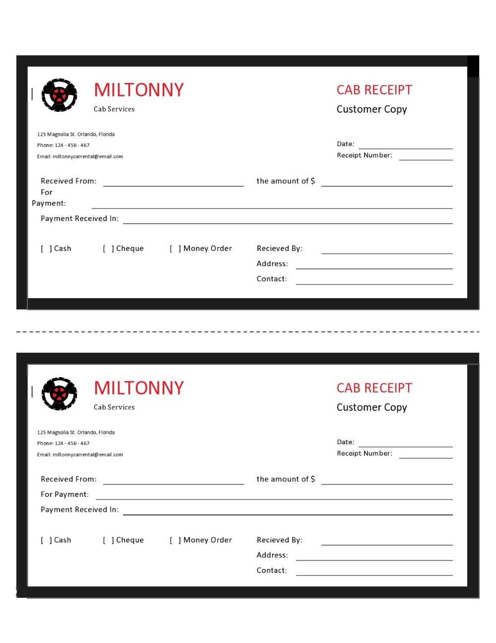 cab receipt template us