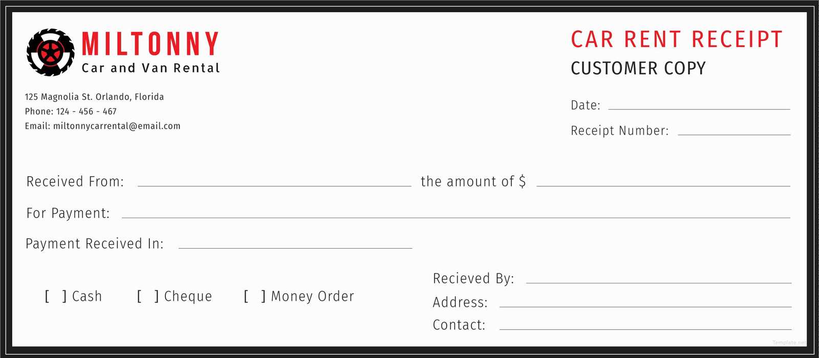 car receipt template nsw