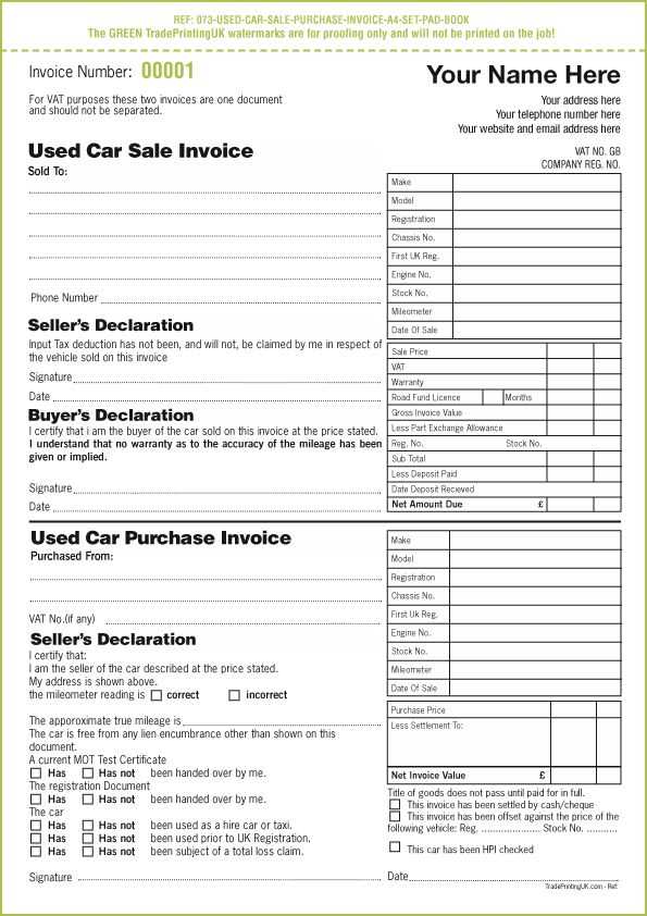 car sale deposit receipt template uk