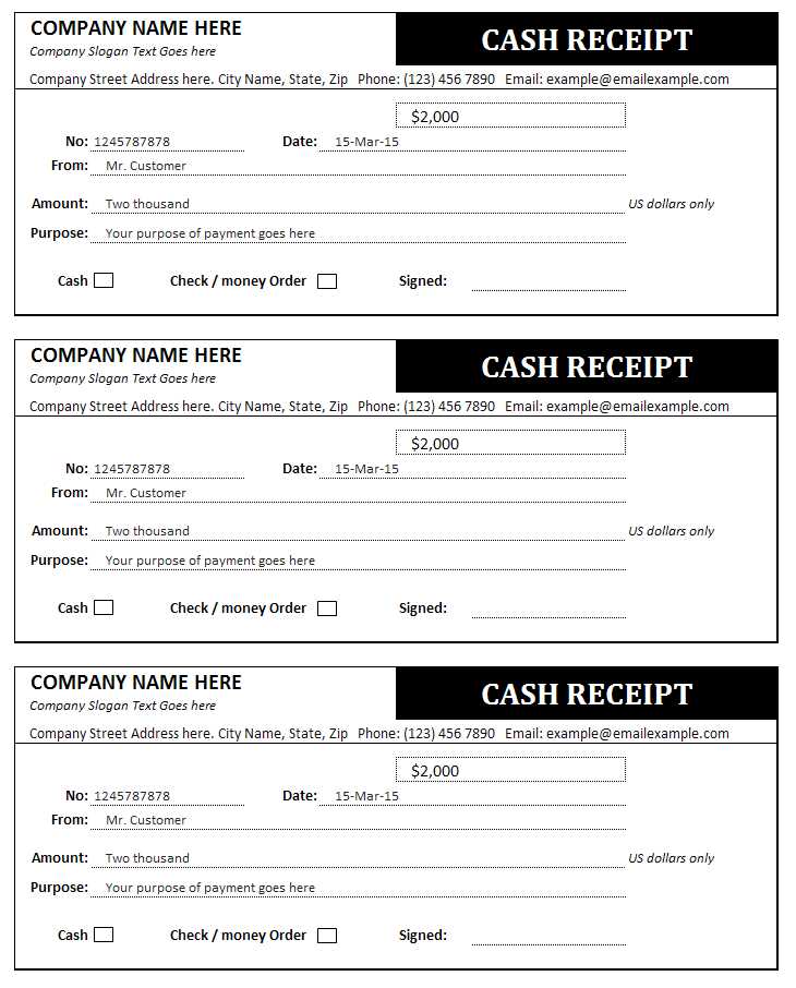 cash receipts from customers template