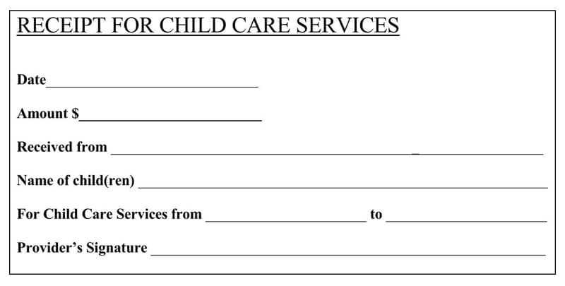 child care receipt free template