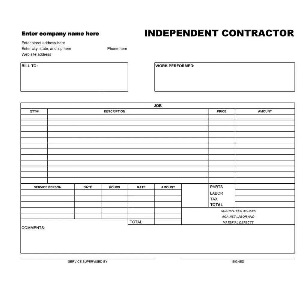 contractor receipt template free