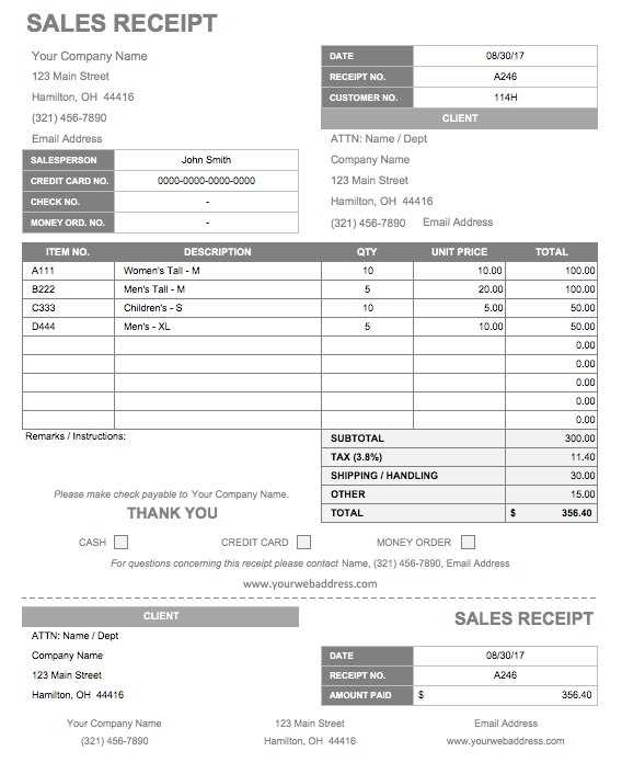 copy of receipt template