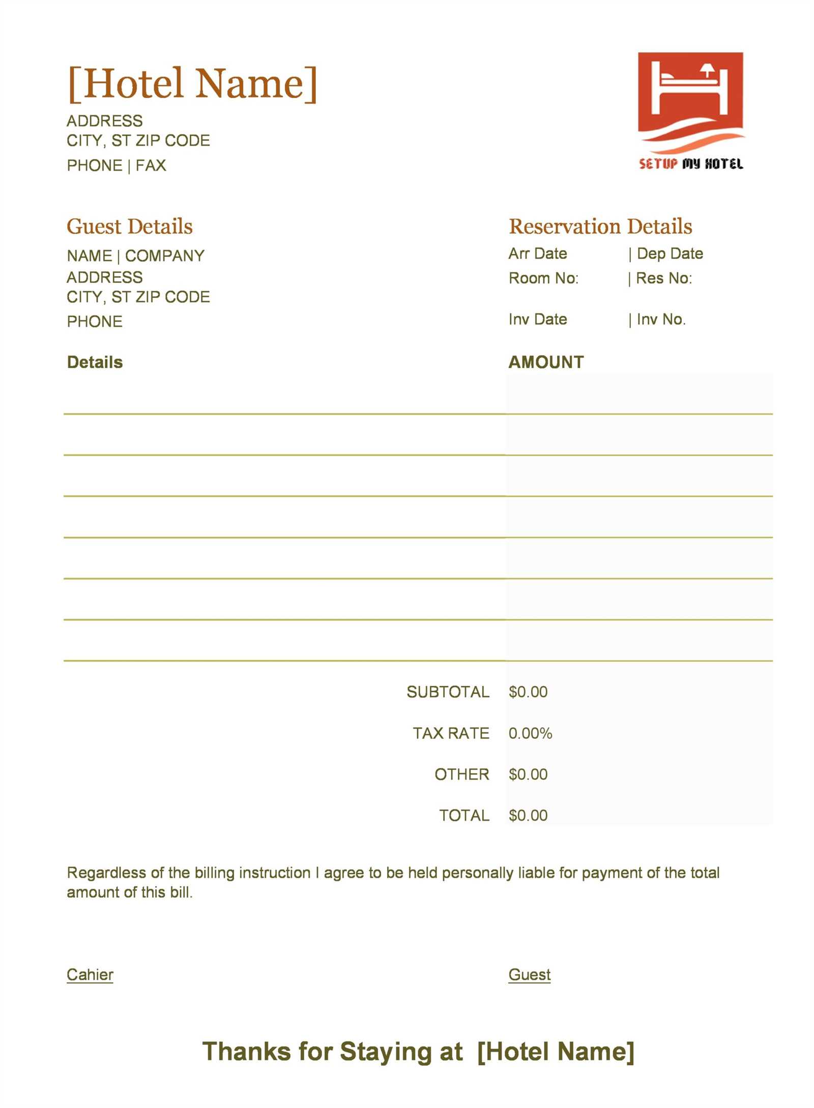 days inn hotel receipt template