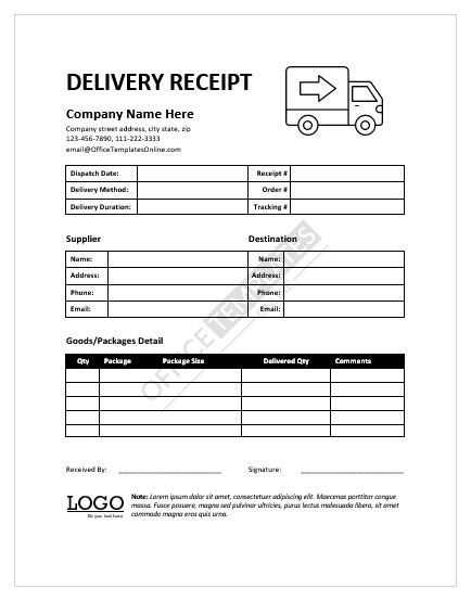 delivery receipt word template