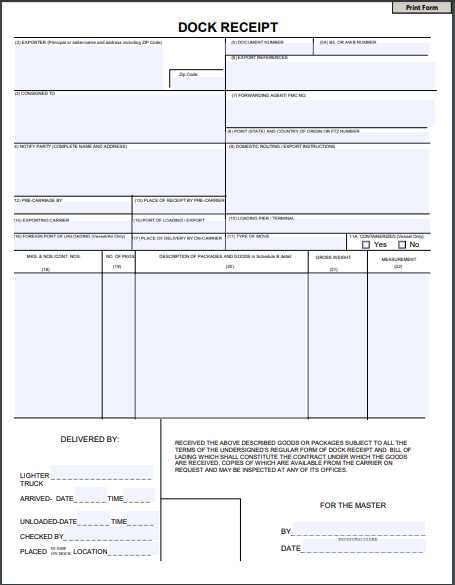 dock receipt template excel