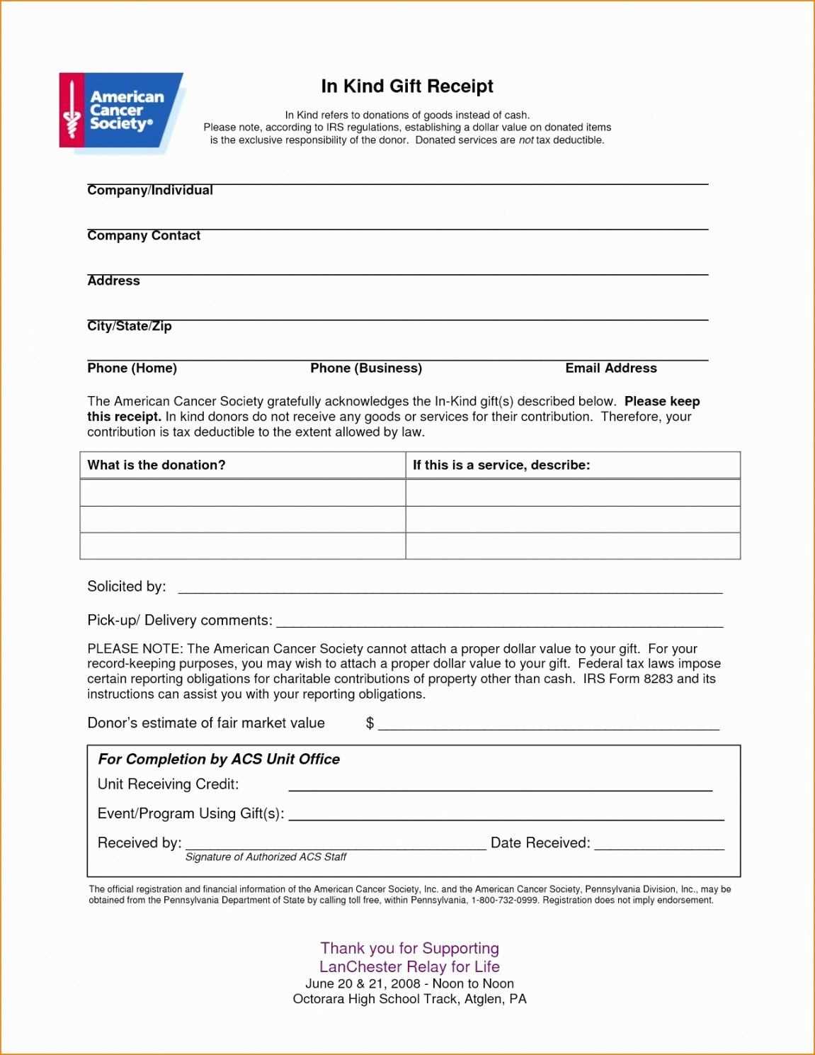 donor tax receipt template