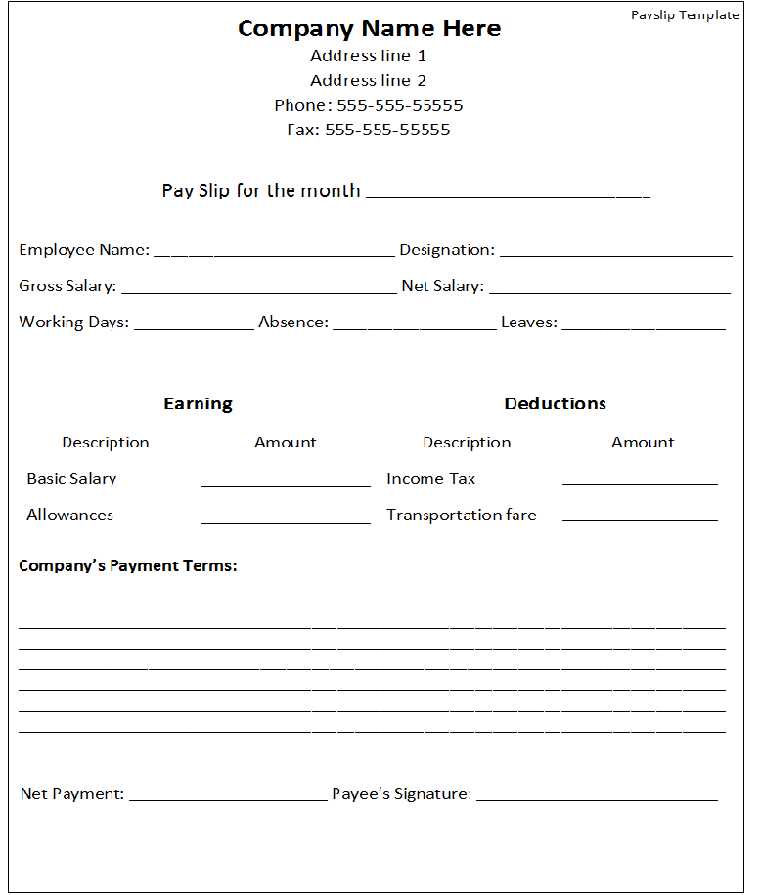 driver salary receipt template india