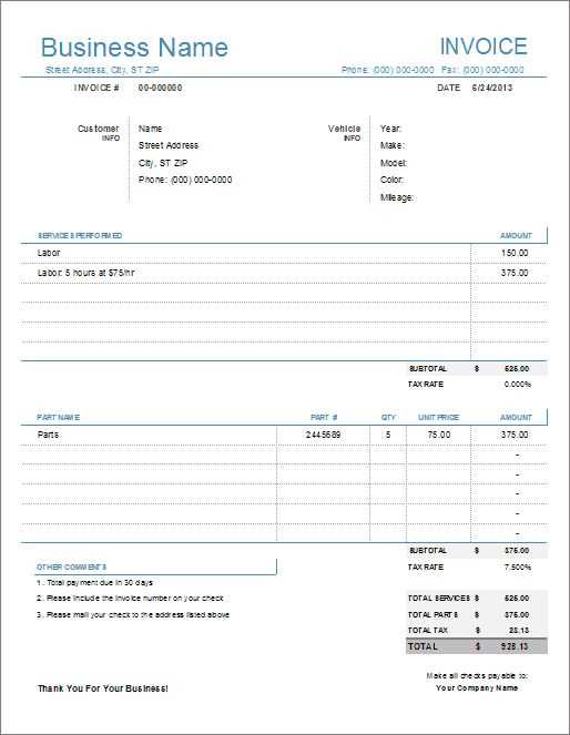 escalade mechanic repair receipt template