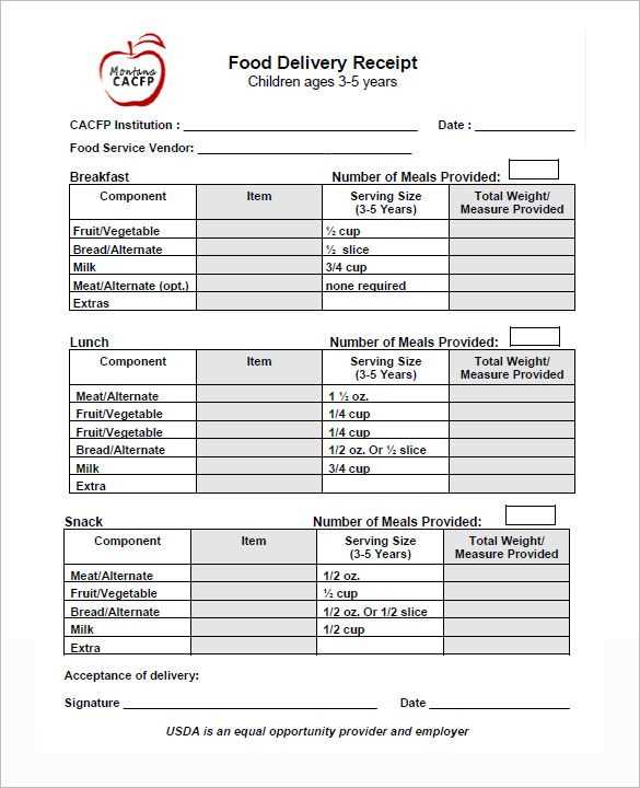 Fast food receipt template
