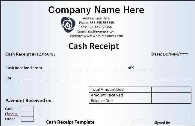 fillable cash receipt template word doc