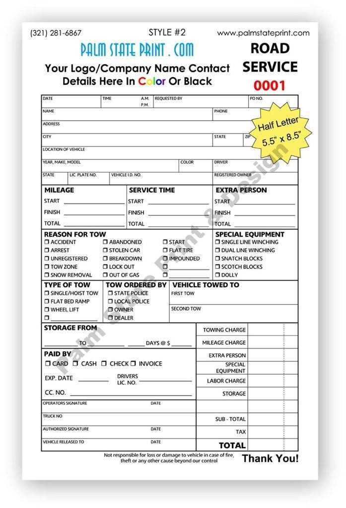 florida towing receipt template