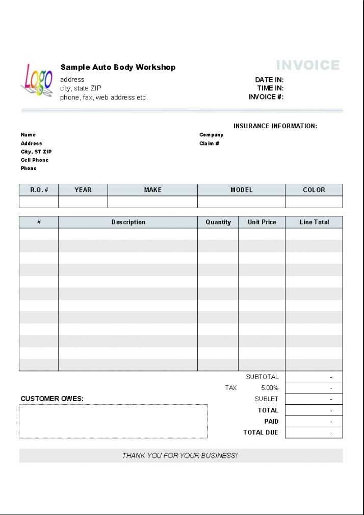 free auto body receipt templates