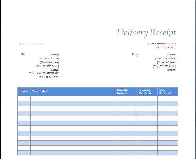 free sample delivery receipt template