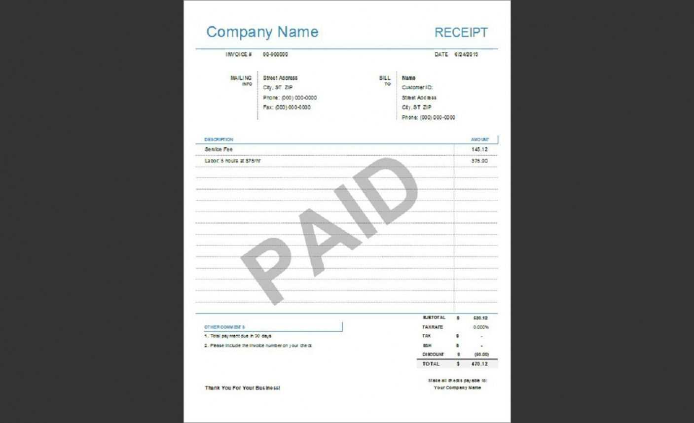 goods receipt template word