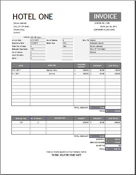 hotel room receipt template