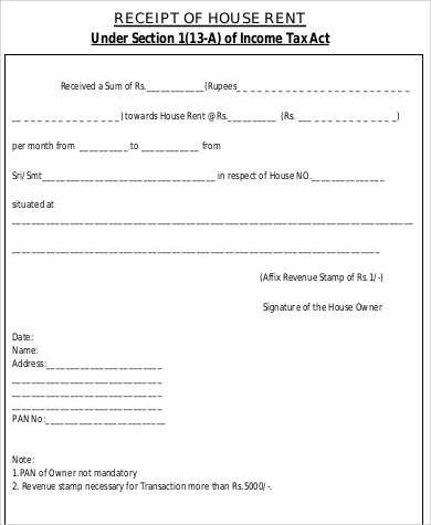 house rent receipt template for income tax