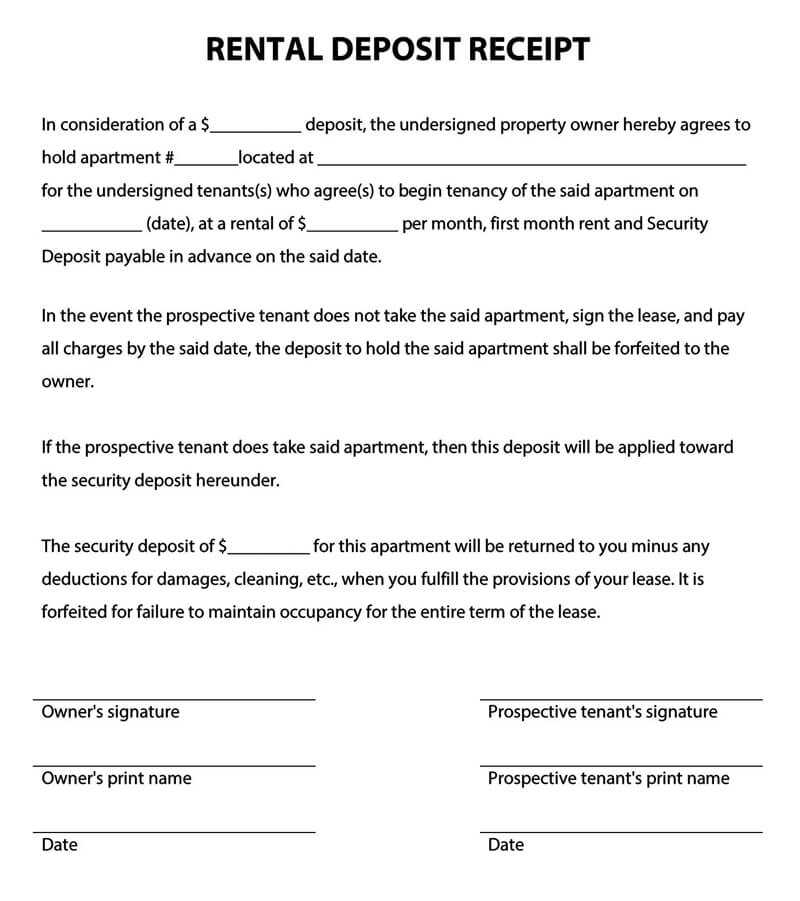 key deposit receipt template
