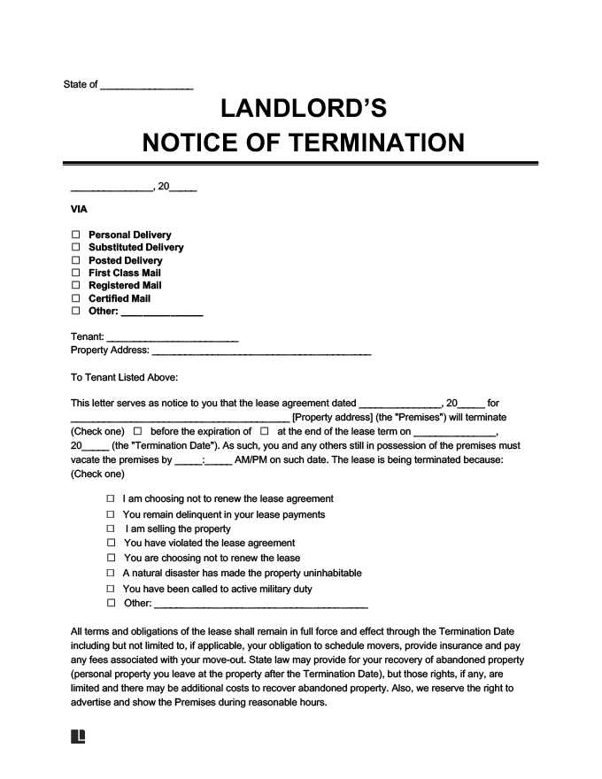Landlord receipt of notice to vacate template