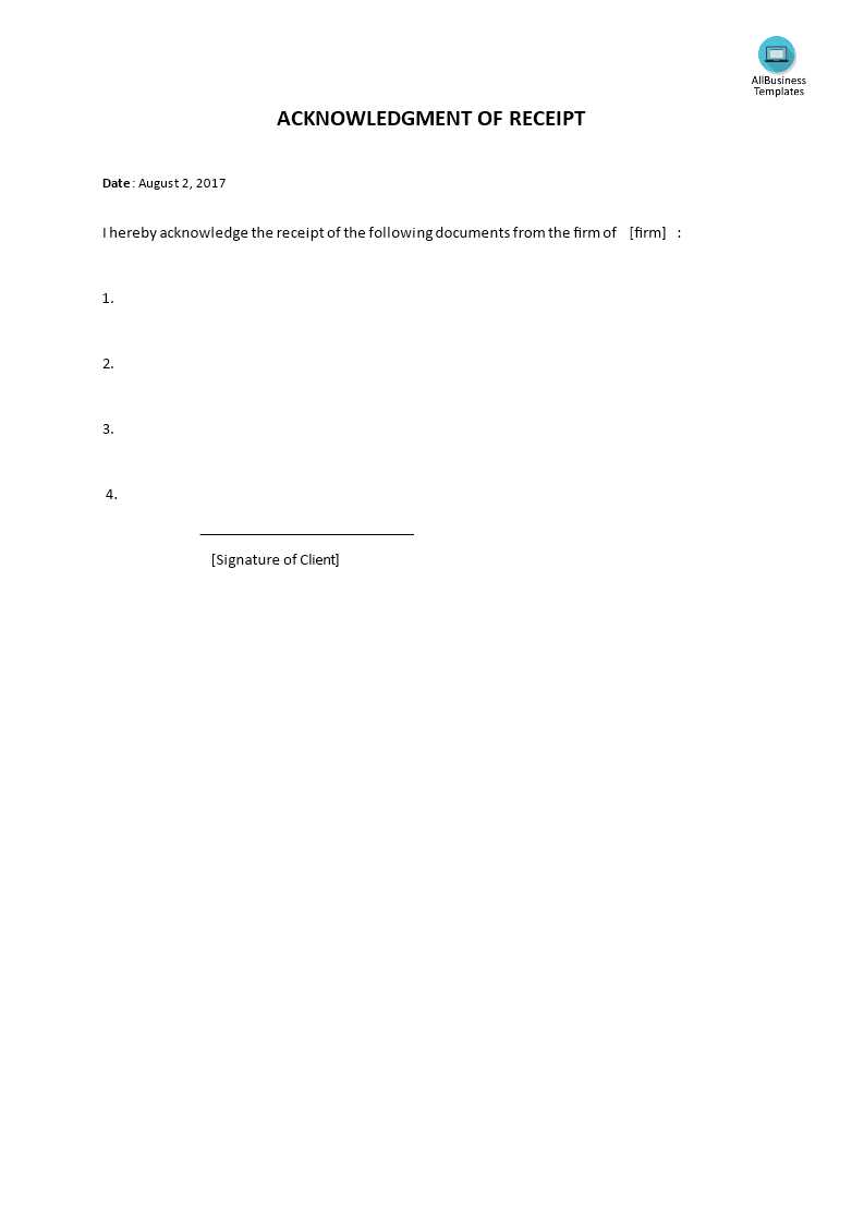 letter of confirmation of receipt template