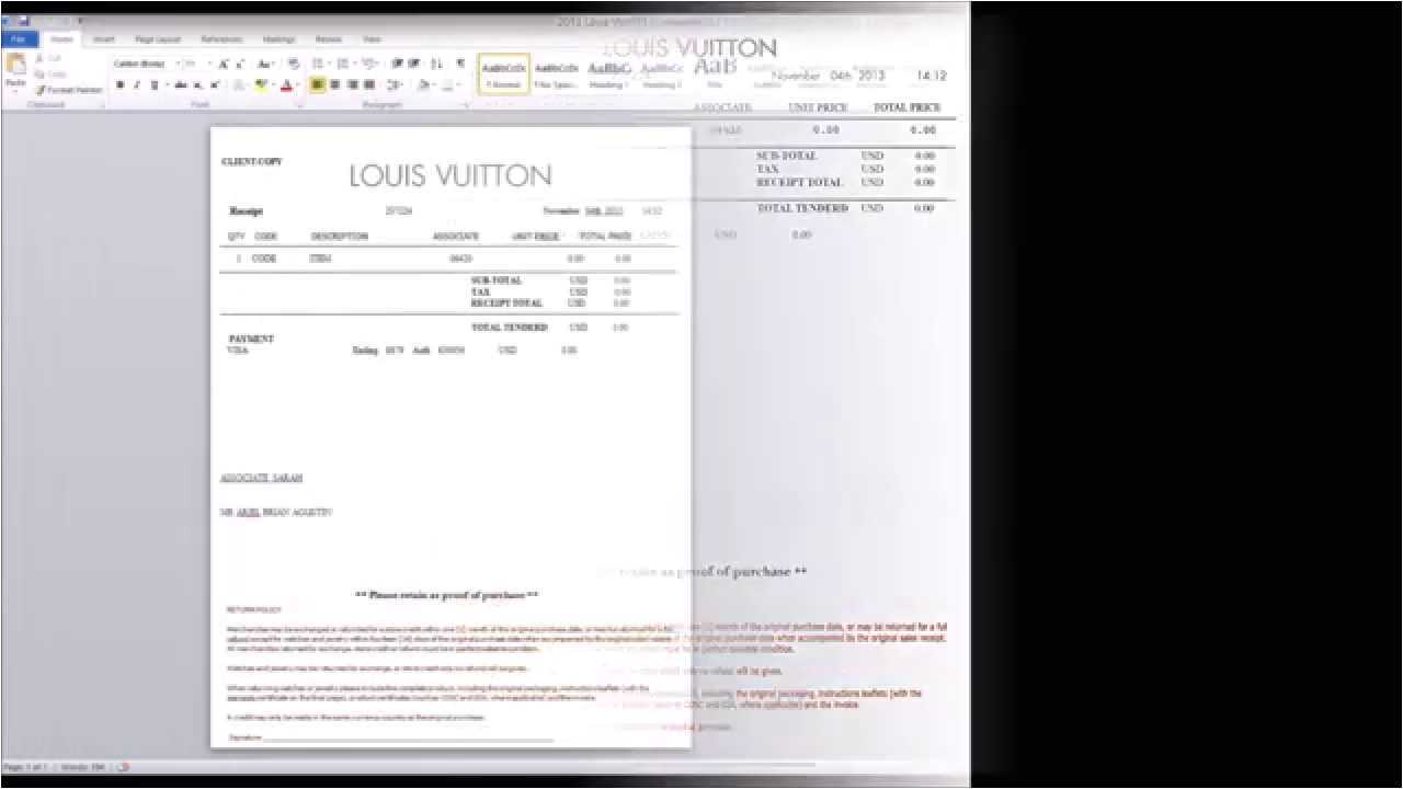 louis vuitton receipt template