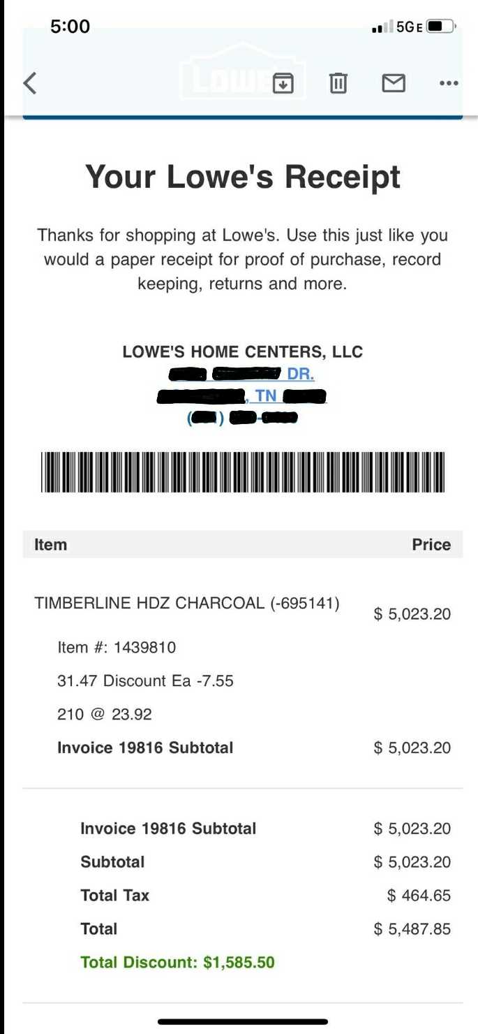 lowes receipt template free