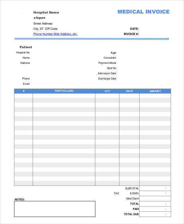 medical invoice receipt template