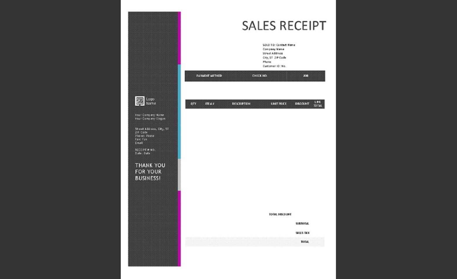 microsoft office 2007 receipt template