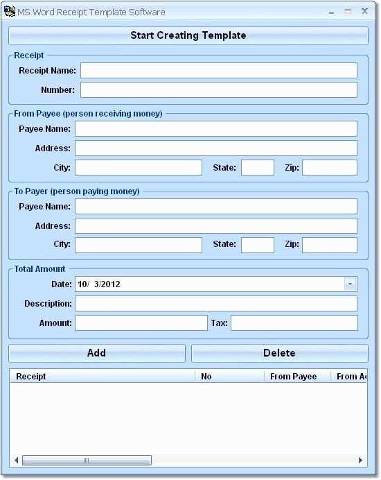 microsoft office receipt template