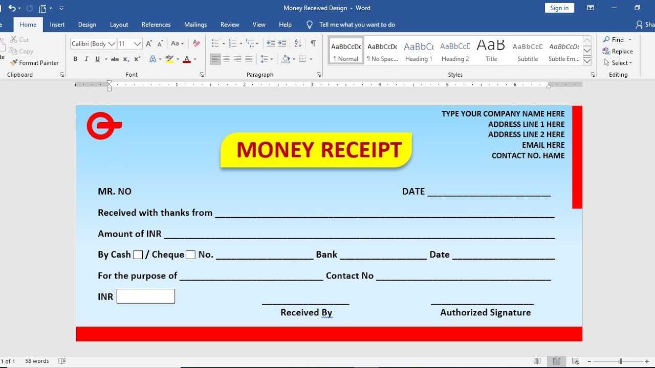 money donation cash receipt template