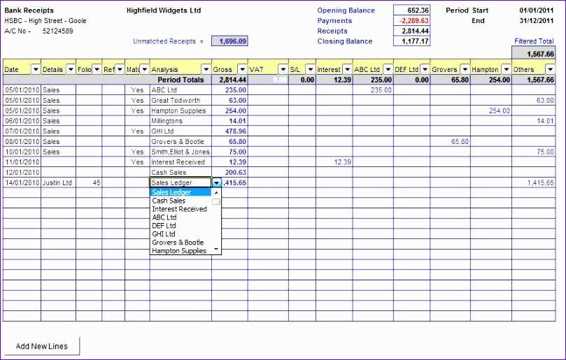 monthly cash receipts excel template
