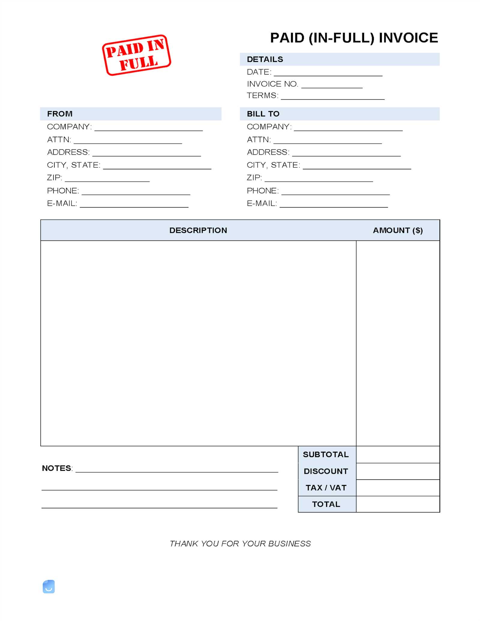 paid receipt template template