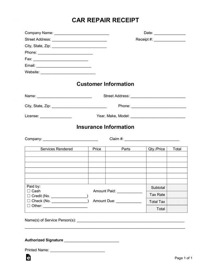 Printer repair receipt template