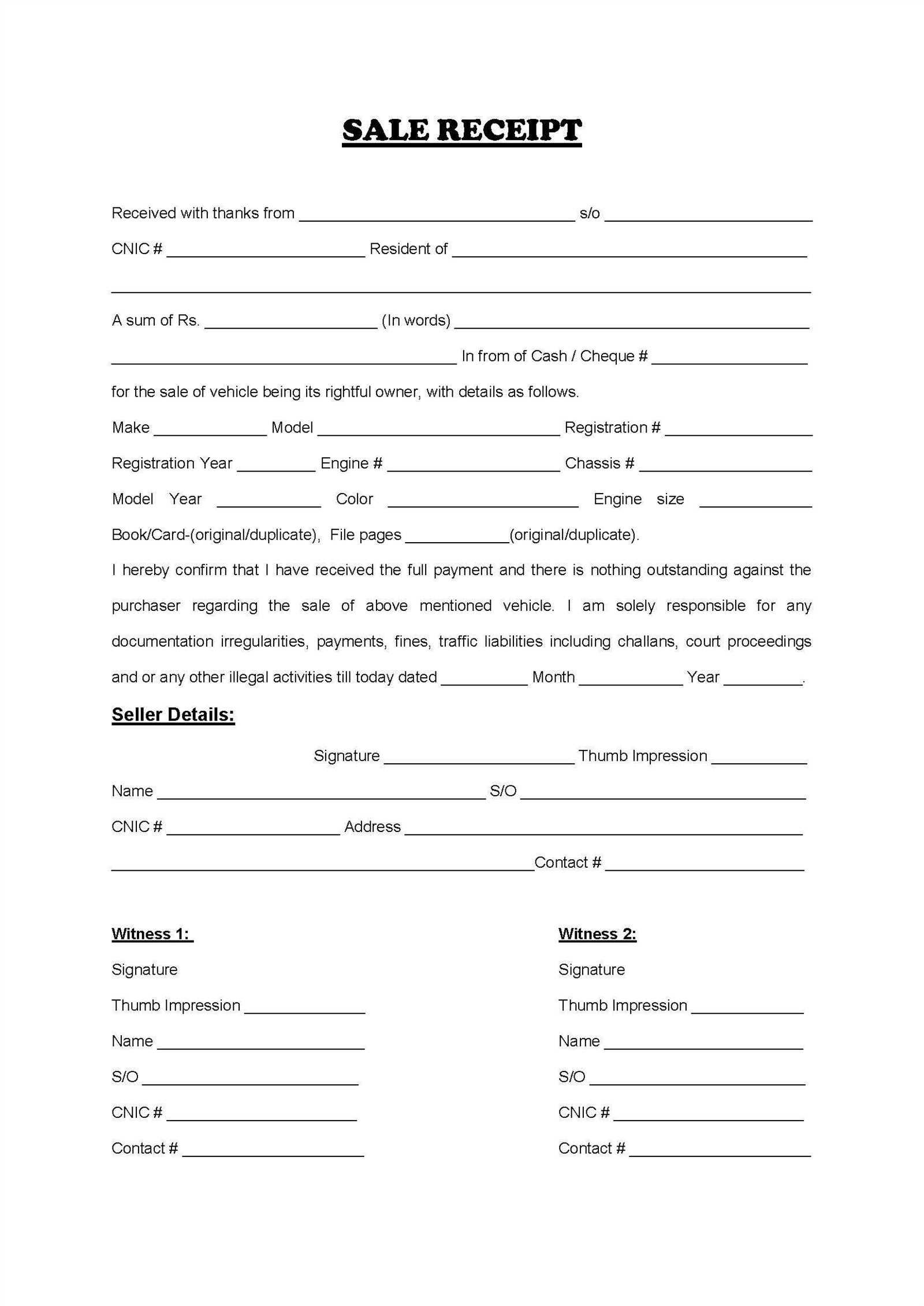 private auto sale receipt template