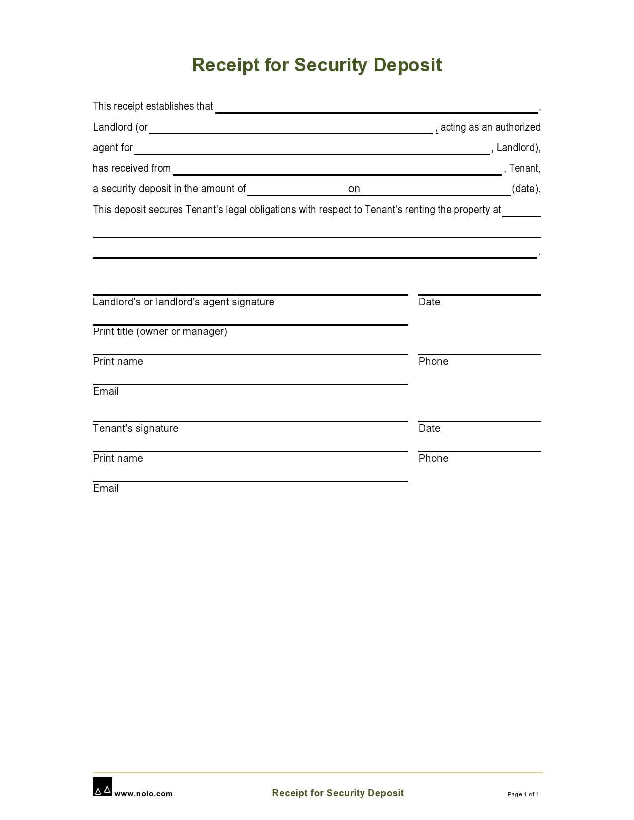 receipt for deposit of dog template
