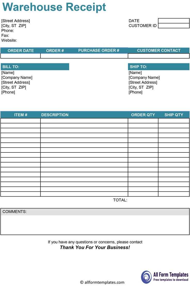 Receipt of goods form template xls